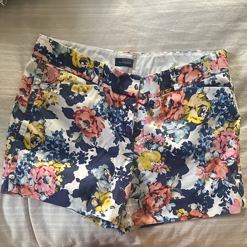 The Limited Floral High-Rise Shorts in Navy, Pink and Coral